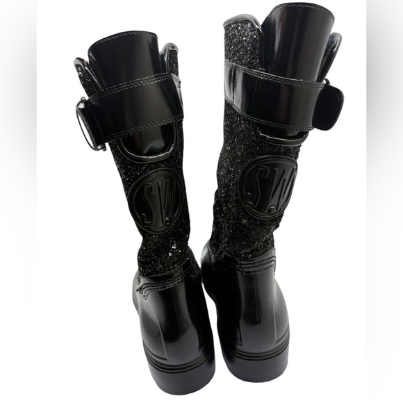 Stuart Weitzman glitter black rubber boots size Large (7.5) - Picture 6 of 14